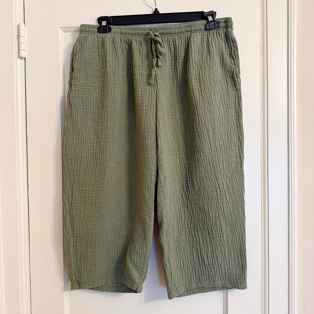 Nine West Jeans Sage Green Cotton Gauze Cropped Wide Leg Pants Plus Size 1X
